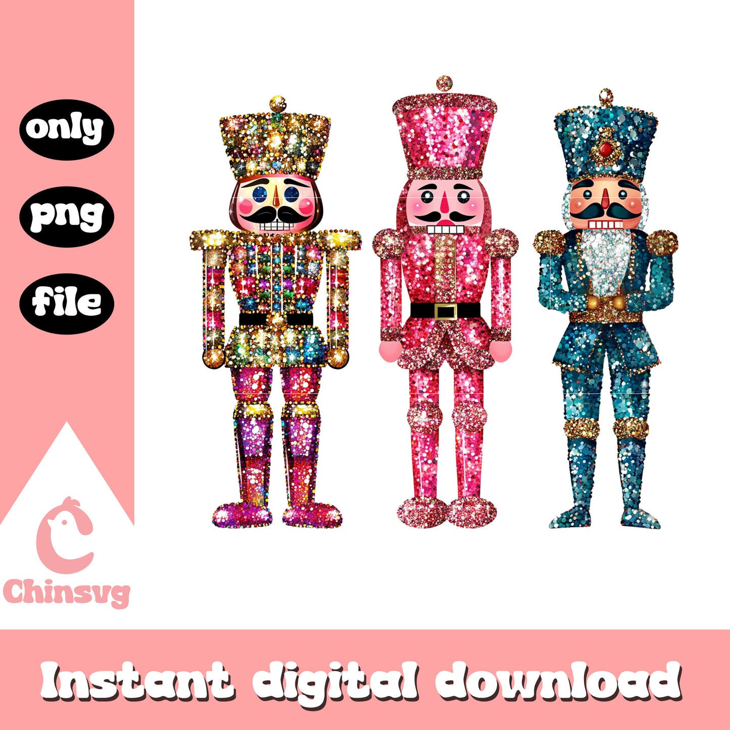 Glitter nutcrackers christmas design png, nutcracker png