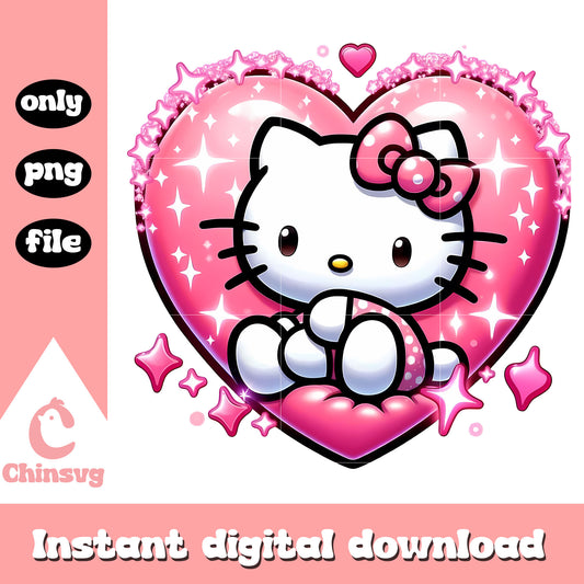 Glitter pink heart hello kitty cast png, happy valentine's day png