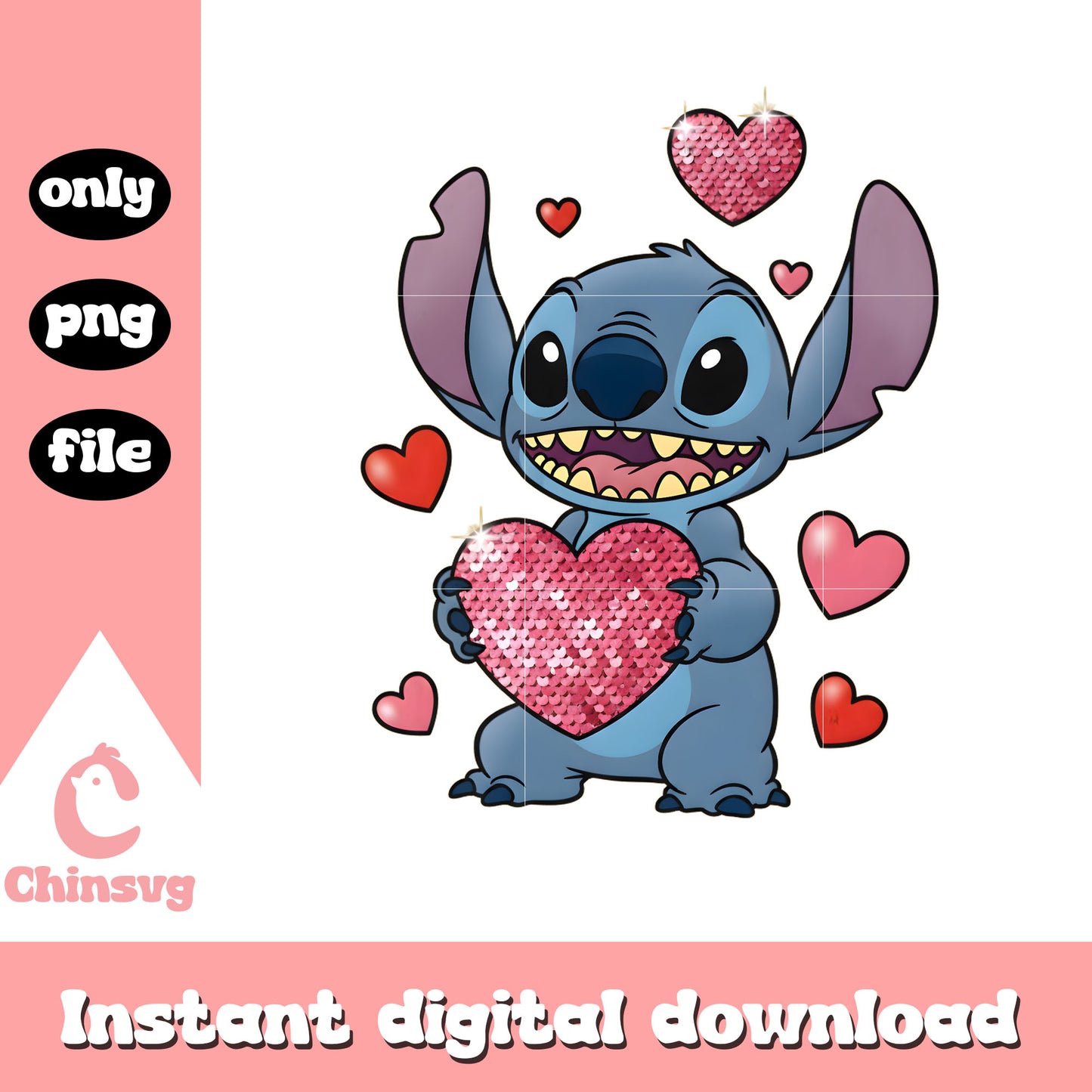 Glitter pink love stitch png, stitch valentine​​​​​ png
