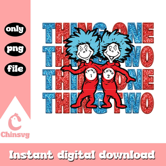 Glitter thing one thing two png, dr seuss png, cartoon characters png