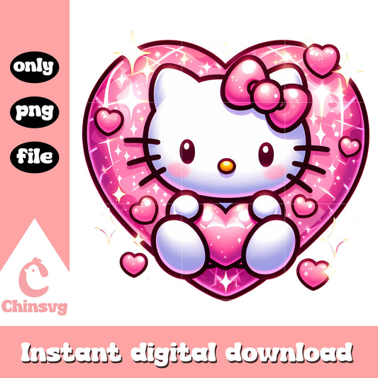 Glitter valentine heart kitty cat design png, valentine's day png