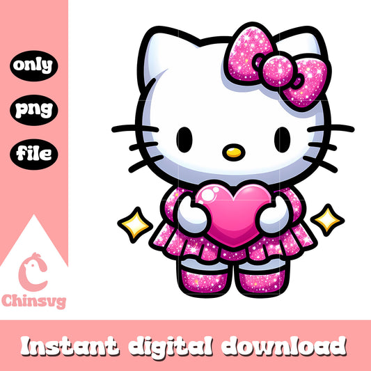 Glitter valentine kitty cat hug heart png, valentine's day png