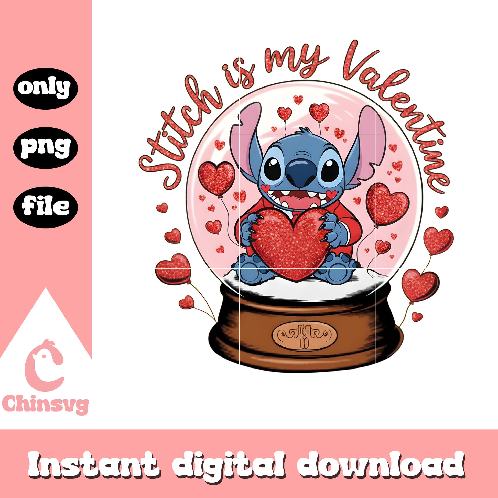 Globe stitch glitter hearts png, stitch valentine​​​​​ png