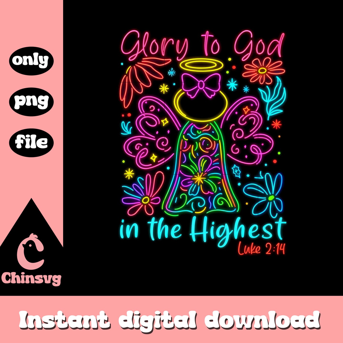 Glory to god in the highest quote neon png, christmas funny png