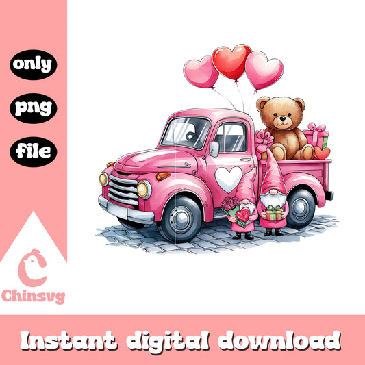 Gnome and truck valentine png, gnome png, valentine png