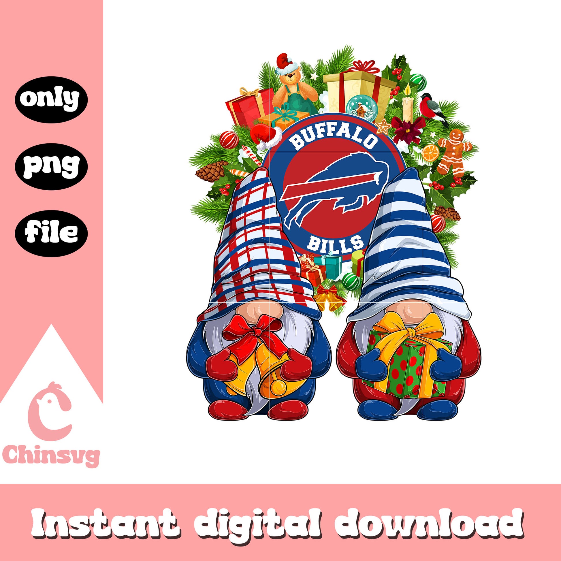 Gnome christmas buffalo bills png, buffalo bills football​ png
