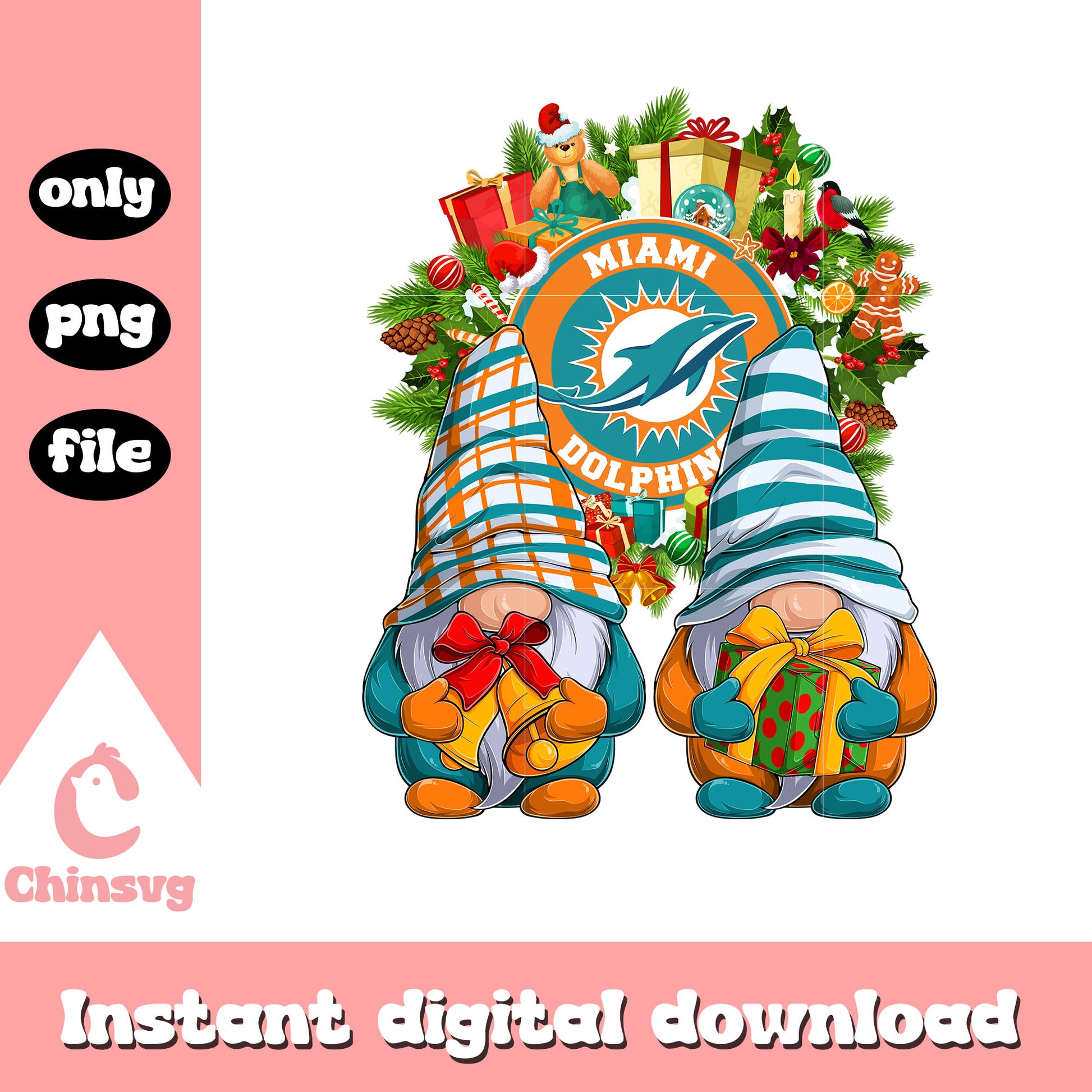 Gnome christmas miami dolphins png, nfl miami dolphins news​​ png
