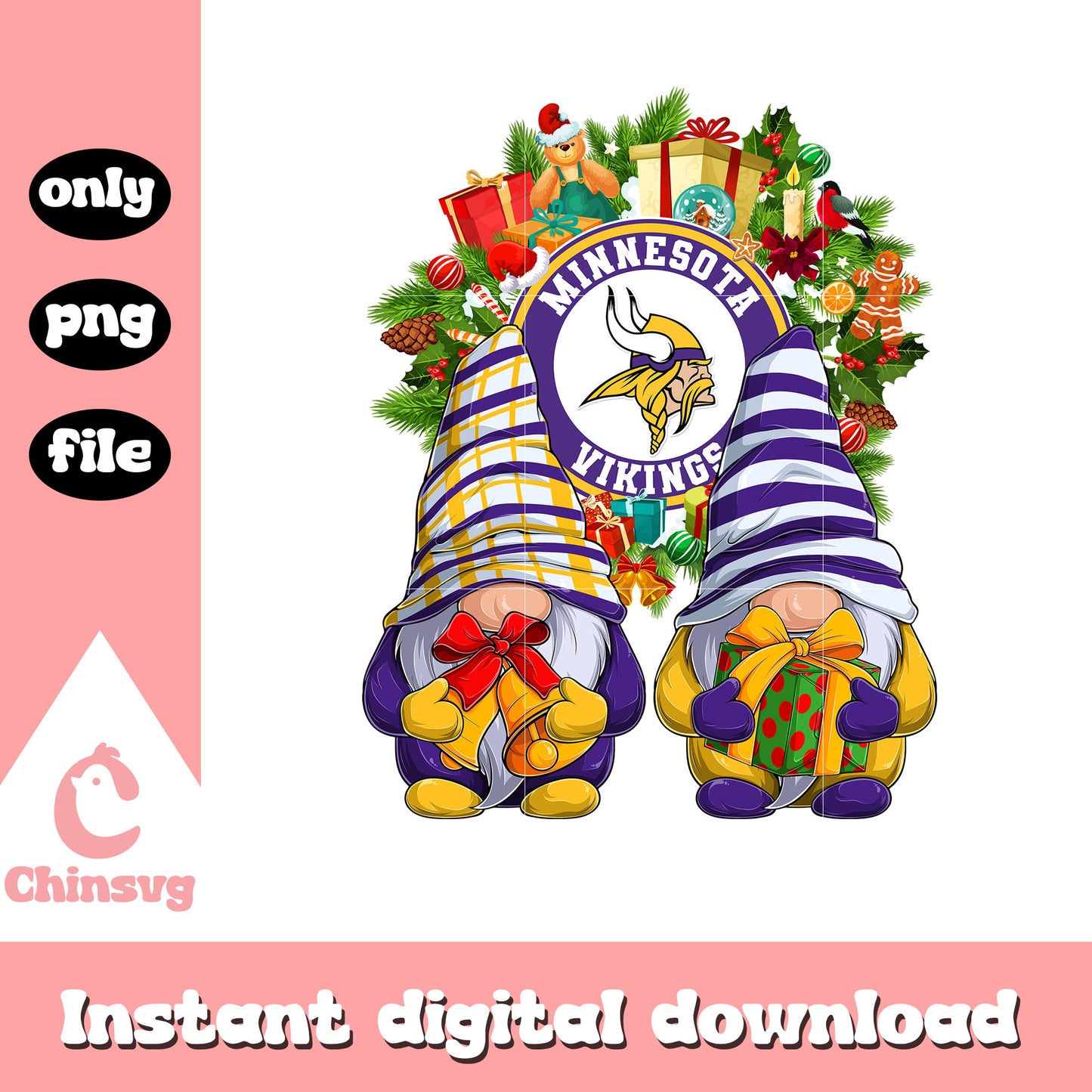 Gnome christmas minnesota vikings png, minnesota vikings nfl​ png