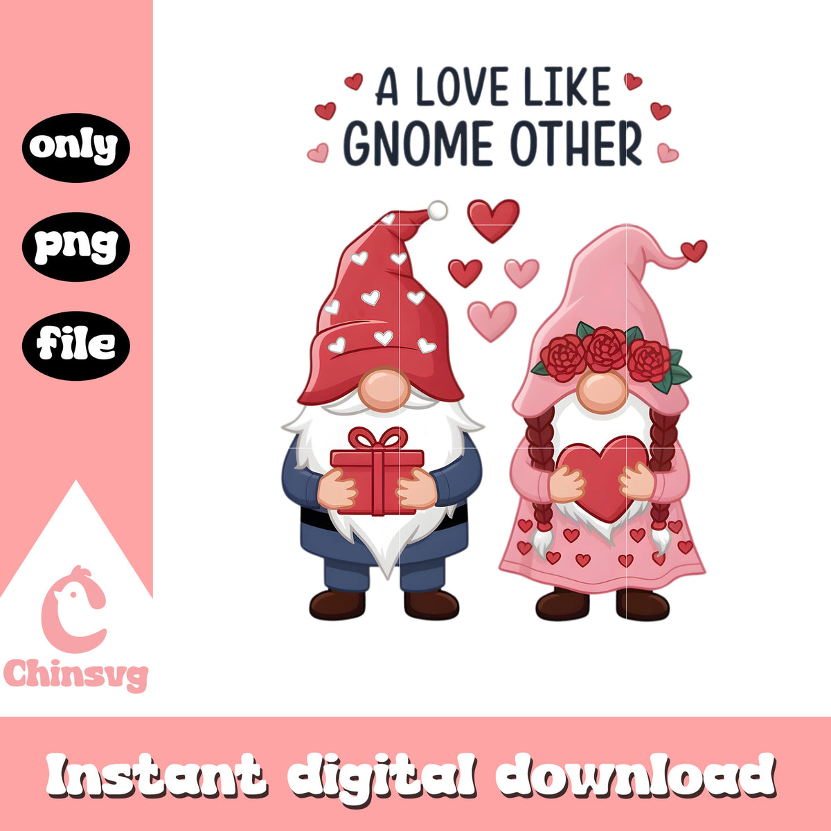 Gnome couple love valentine png, valentines gnomes​ png