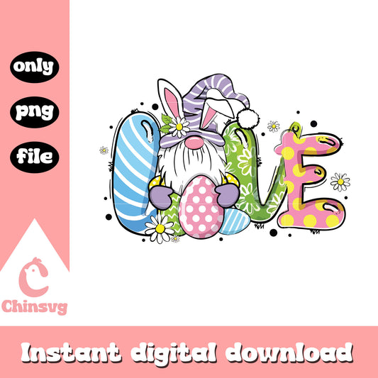 Gnome love easter design png, easter gnomes clipart​ png
