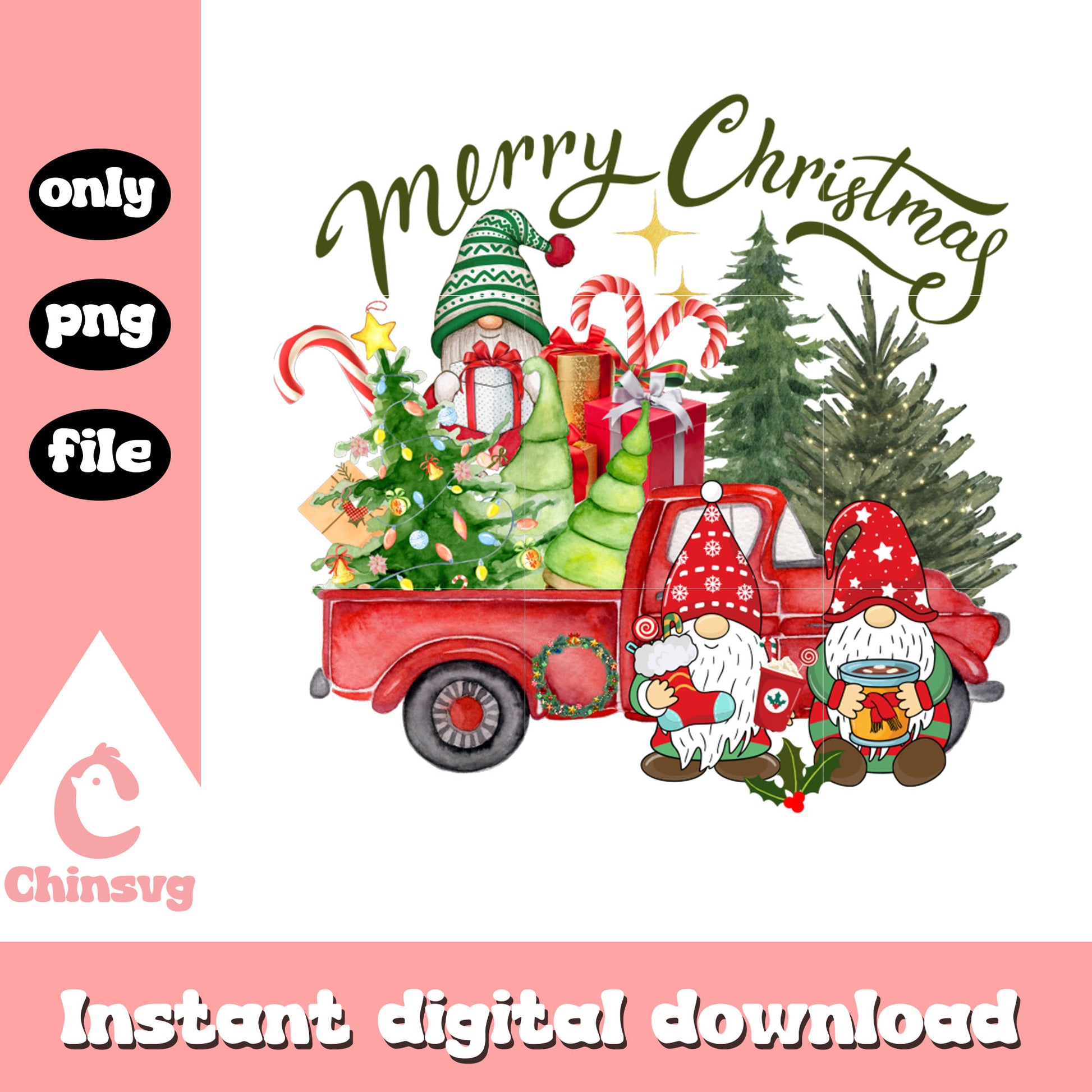 Gnome merry christmas design png, christmas tree farm png