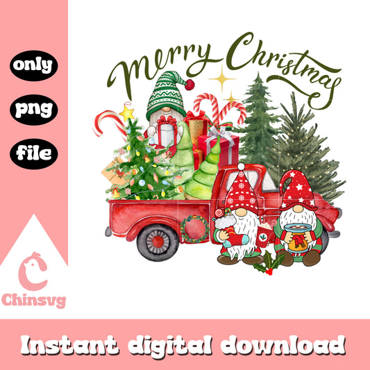 Gnome merry christmas design png, christmas tree farm png