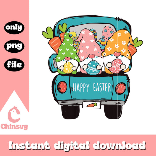 Gnomies happy easter truck blue png, gnomes easter​ png