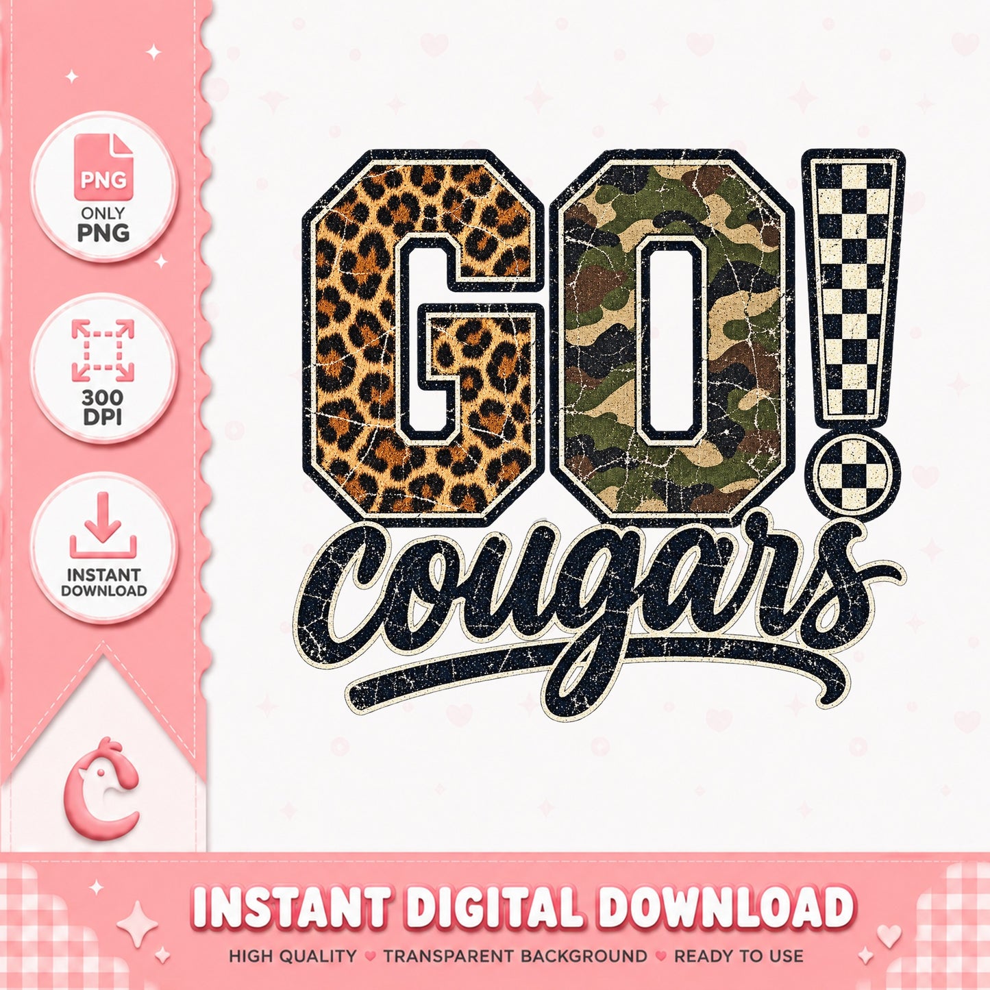 Go Cougars Leopard Camo PNG, School Spirit Sublimation, PNG