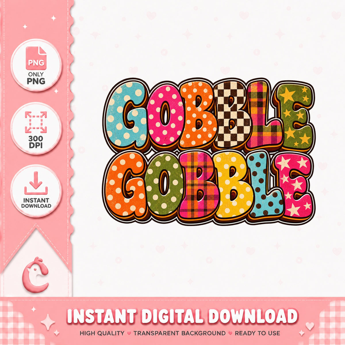 Gobble Gobble Thanksgiving PNG, Retro Turkey Design, Fall PNG