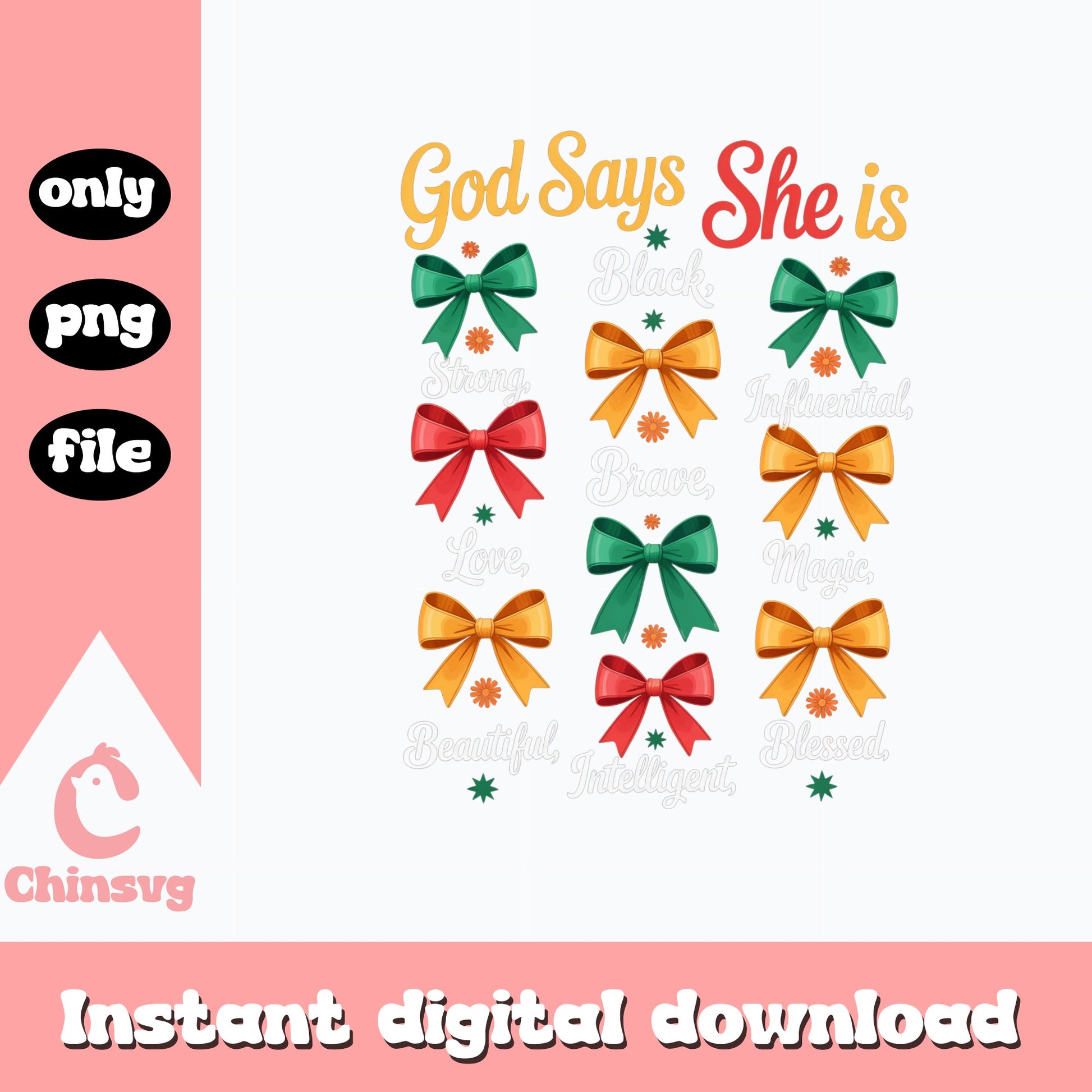 God Says She Is Black Girl PNG, Coquette Bow PNG, Juneteenth PNG