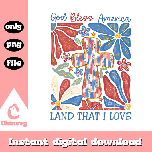 God bless america land that i love cross png, 4th of july png 