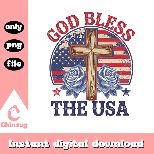 God bless cross the usa design png, american flag png