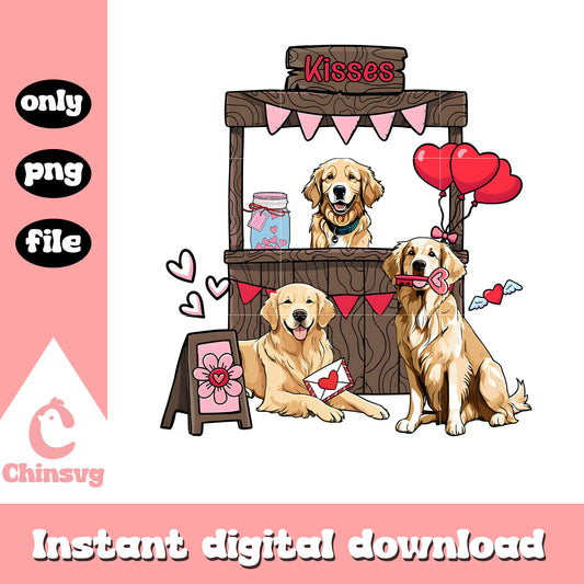 Golden dog kisses valentine png, dog valentine png, dog png