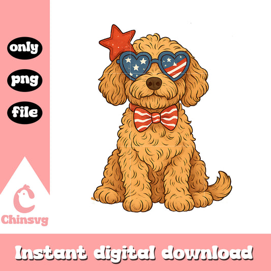 Golden doodle fourth of july dog bow png, 4th of july png