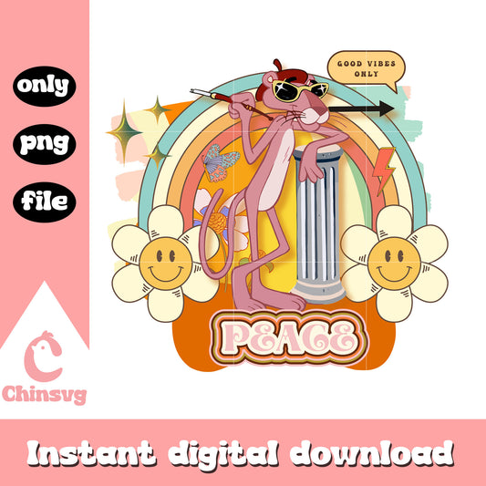 Good vibes only pink panther peace design png, sunflower png