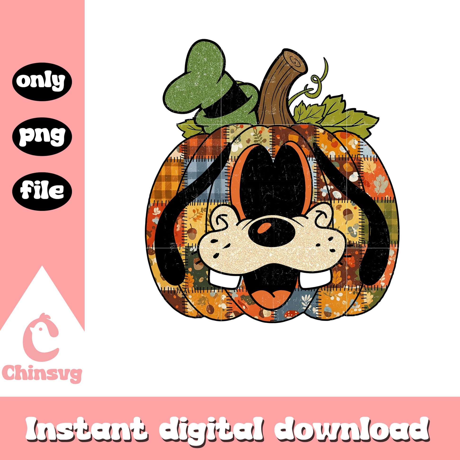 Gooffy floral pumpkin patchwork png, gooffy character png