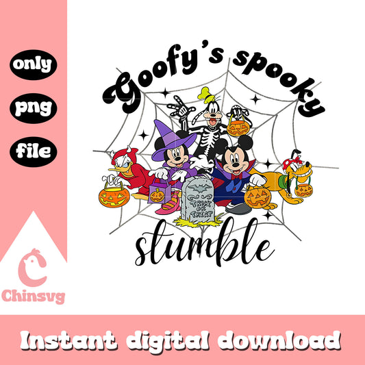 Goofy's spooky stumble design png, mickey and friends png