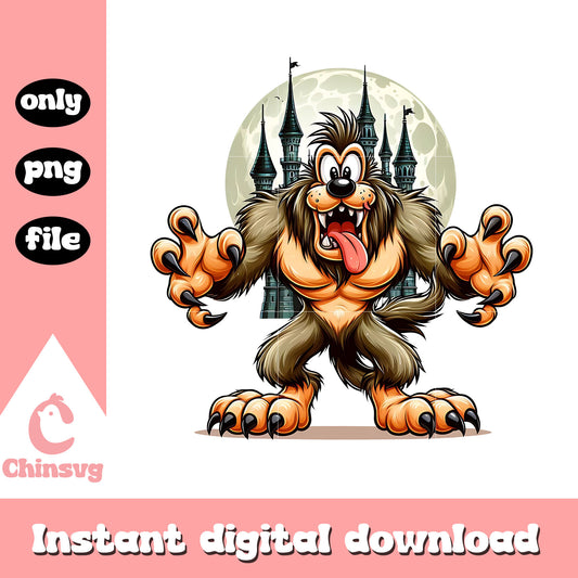 Goofy castle halloween design png, disney goofy movie png