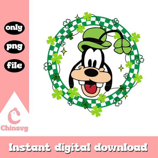 Goofy circle shamrock costume png, shamrock png, patrick day png