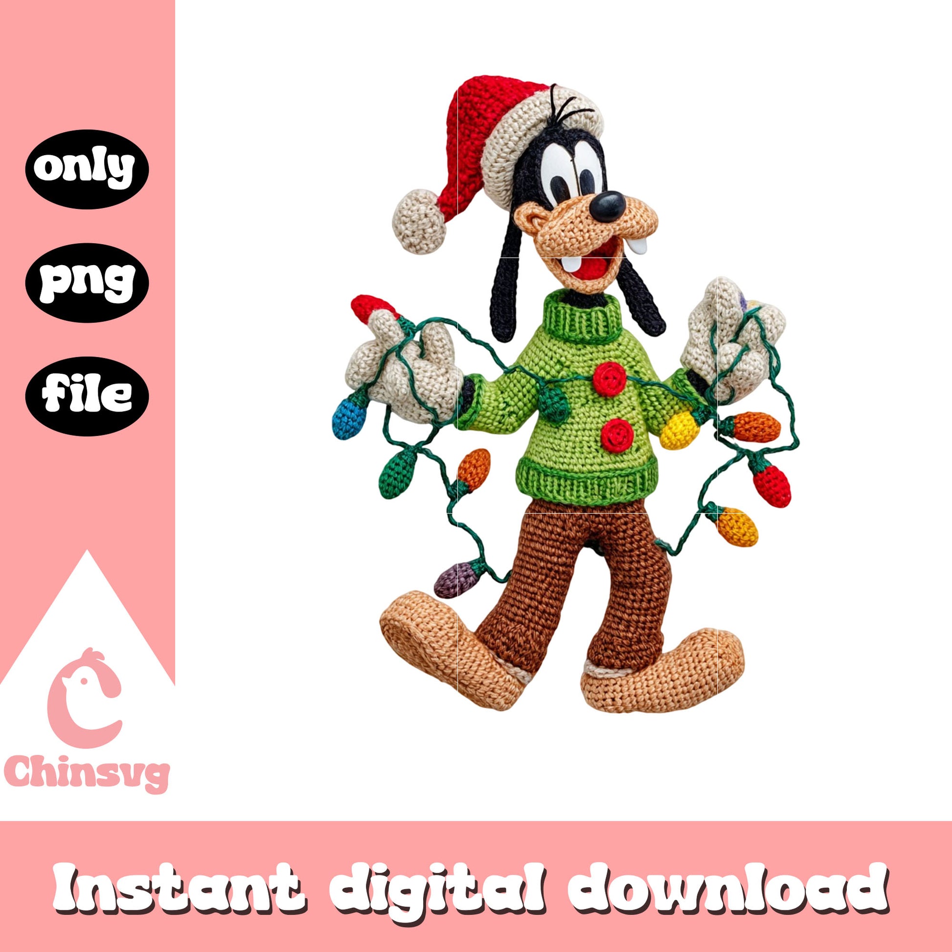 Goofy dog  christmas light yarn crochet png, disney goofy png