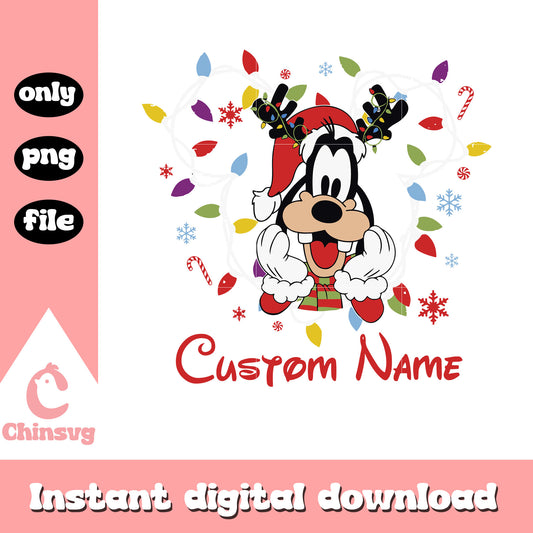 Goofy dog custom name christmas lights png, christmas goofy​ png