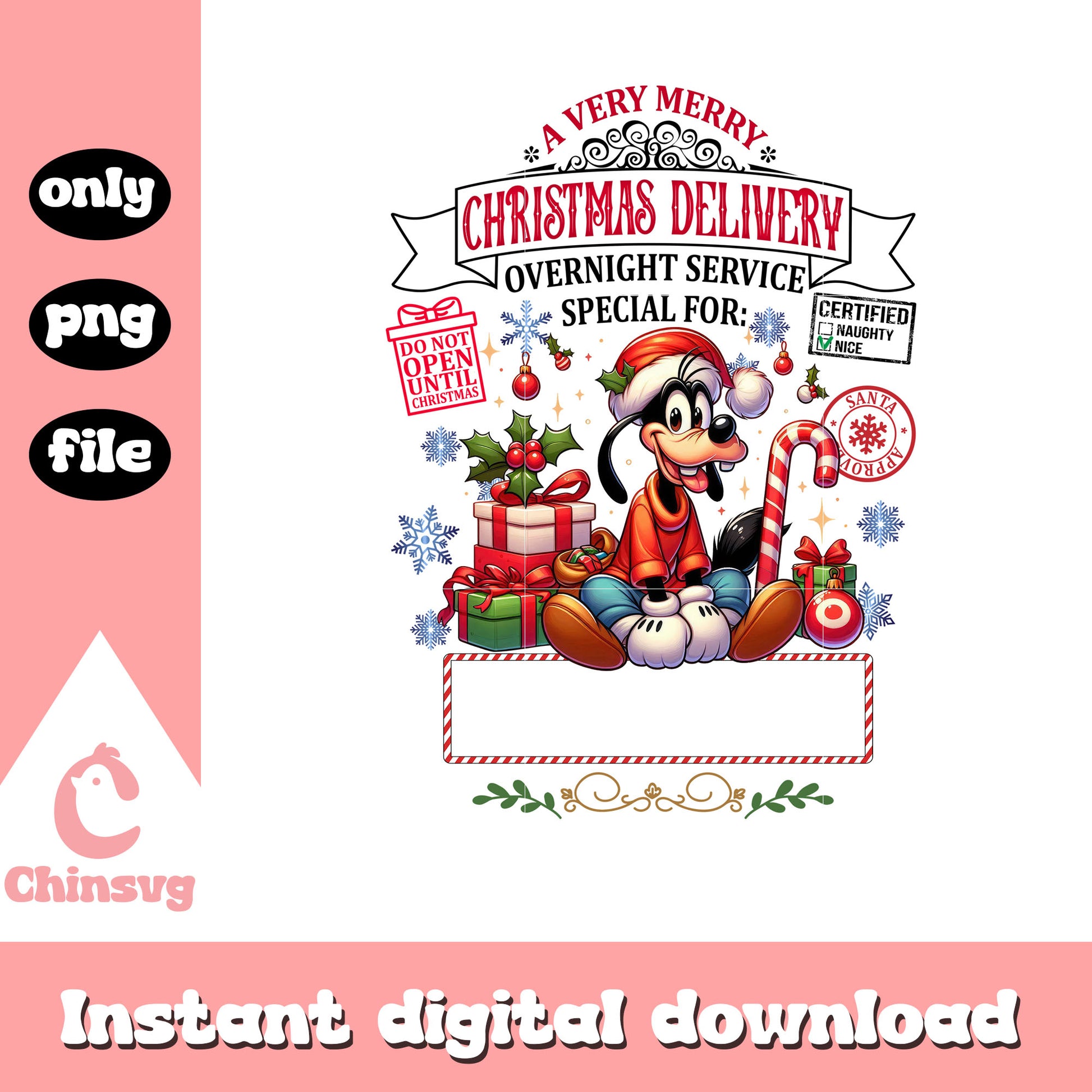Goofy dog merry christmas delivery png, christmas eve png