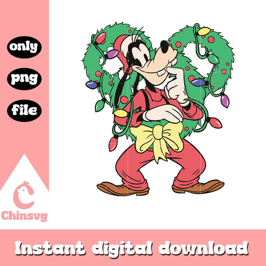 Goofy dog wreath heart christmas png, christmas mickey mouse​ png