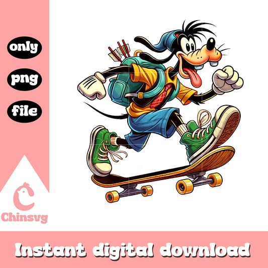 Goofy skateboarding to school design png, disney goofy png