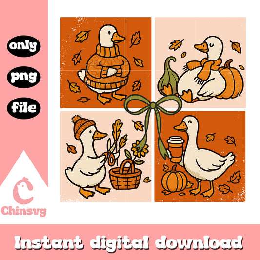 Goose cute vintage autumn leaf png, Goose autumn coquette png