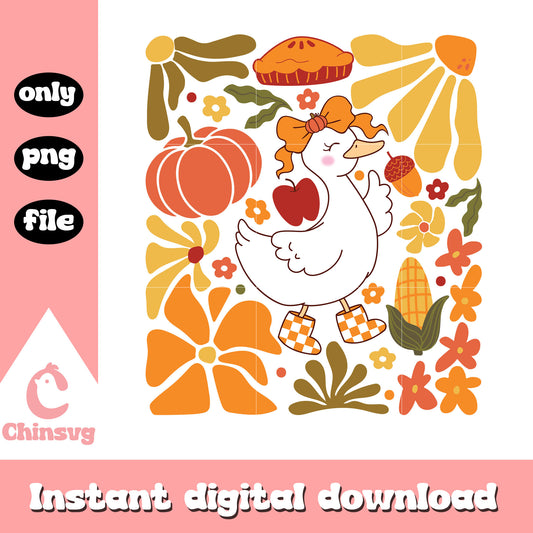 Goose fall doodle autumn png, Fall Season Goose With Pumpkin Pie png