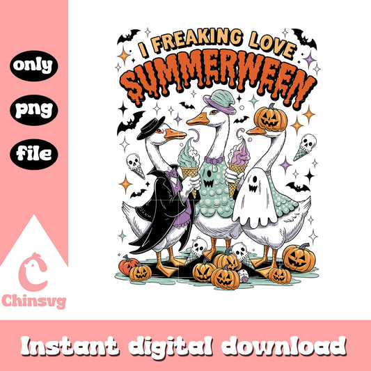 Goose i freaking love summerween design png, halloween goose png