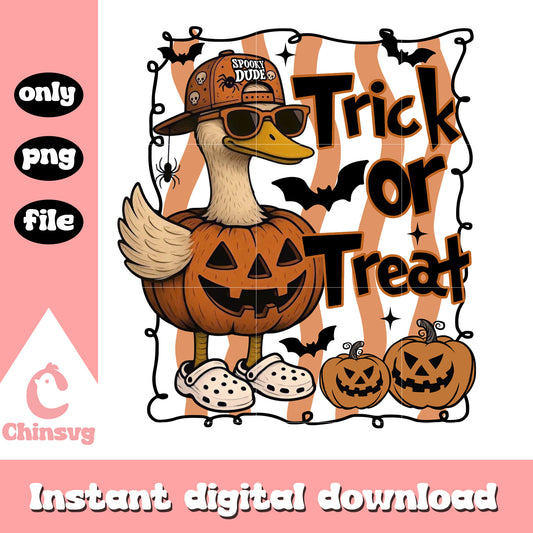Goose pumpkin trick or treat halloween design png, halloween decor png