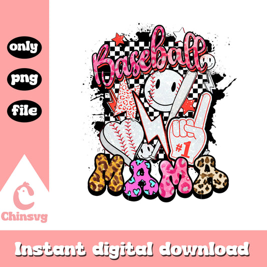 Goovy baseball mama design png, baseball png, smiley emoji png