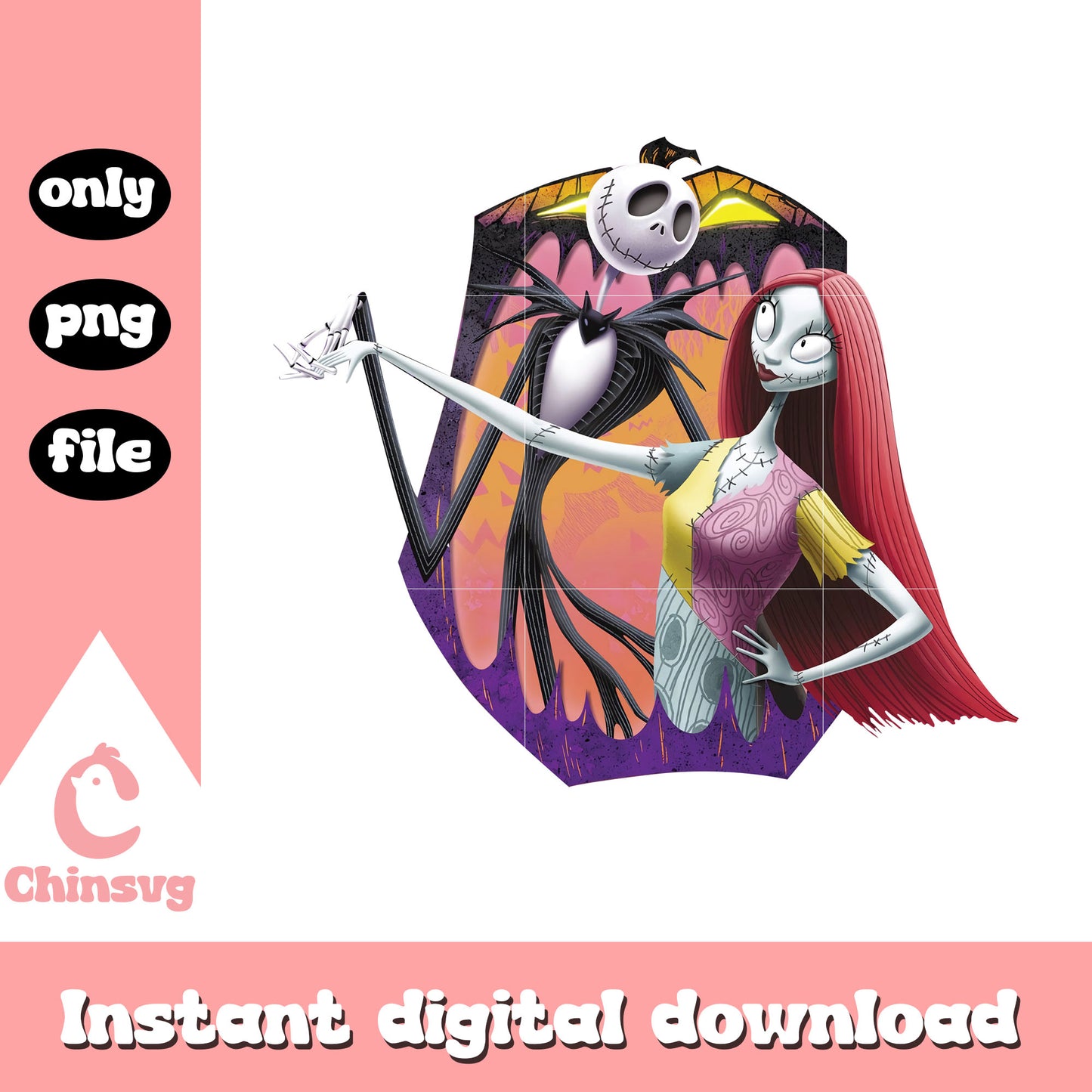 Gothic jack and sally dancing design png, jack and sally png