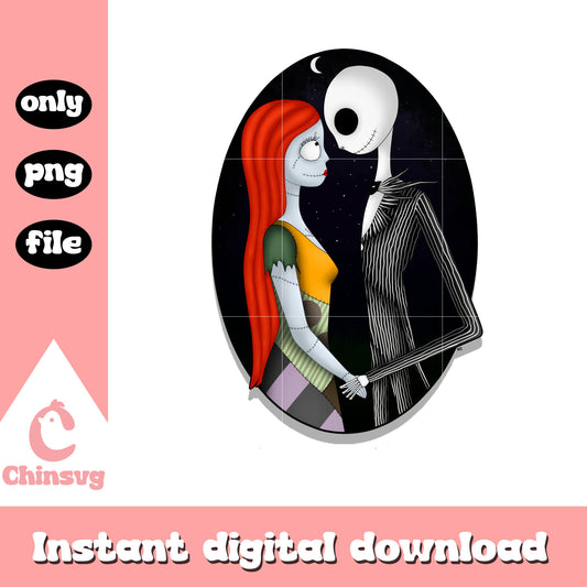 Gothic jack and sally hold hands design png, sally and jack png
