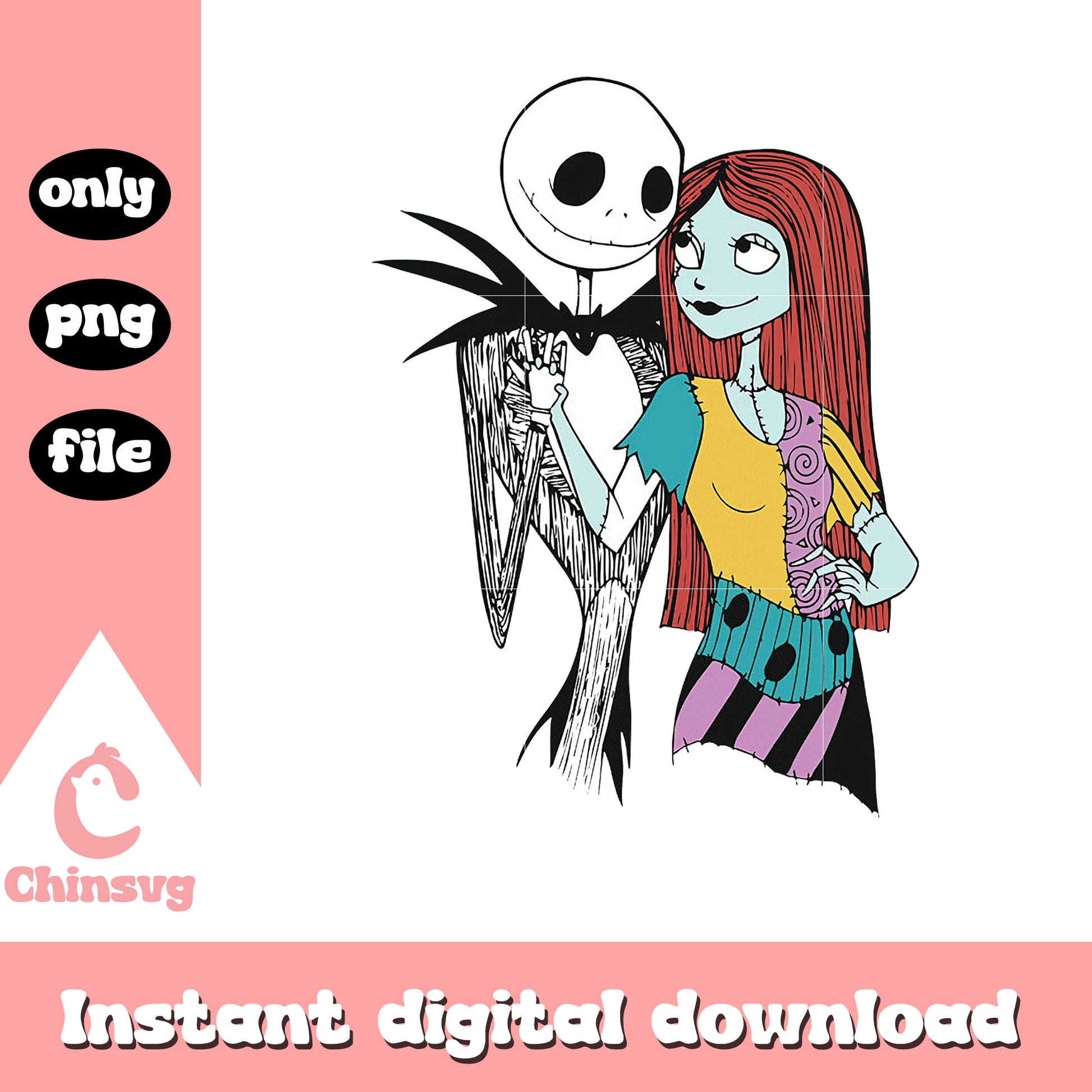 Gothic jack and sally painting png, sally jack skeleton png