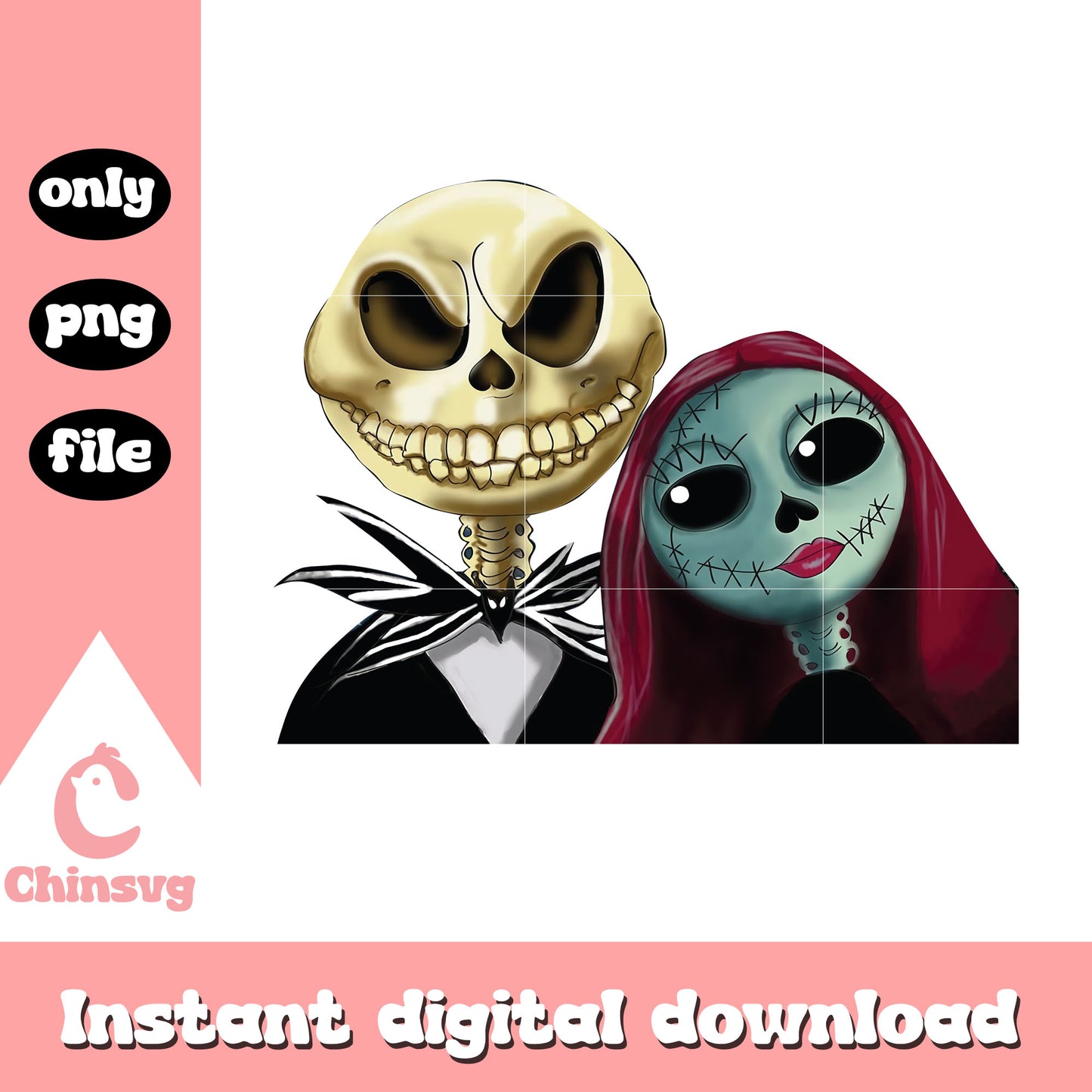 Gothic jack and sally portrait design png, sally and jack png