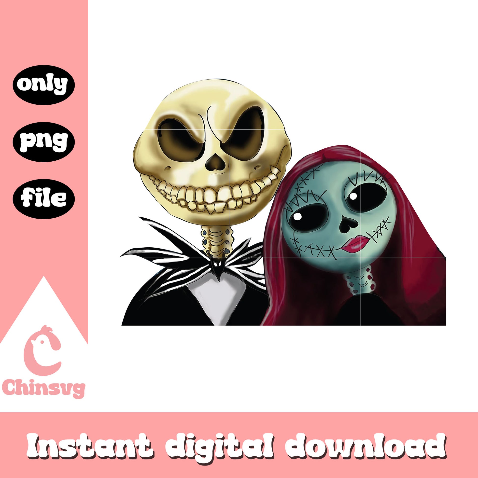 Gothic jack and sally portrait design png, sally and jack png
