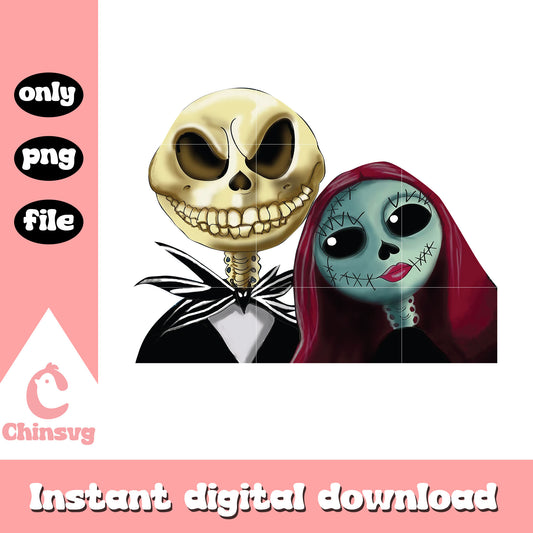 Gothic jack and sally portrait design png, sally and jack png