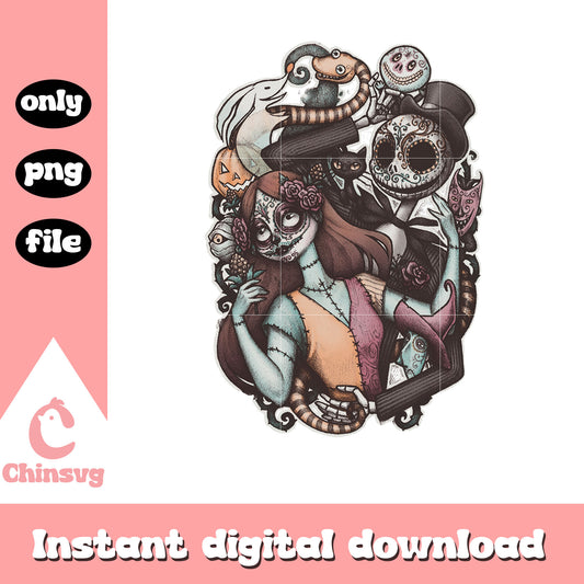 Gothic jack skellington and sally couple design png, jack x sally png