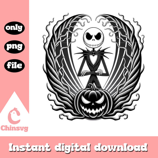 Gothic jack skellington pumpkin black white png, jack skellington png