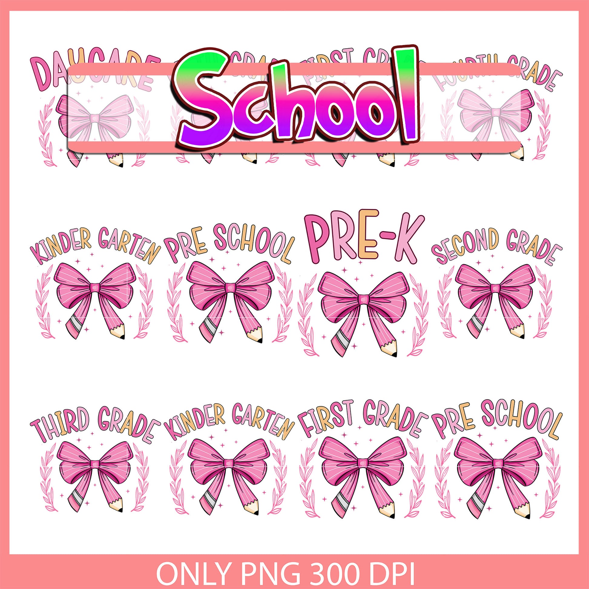 Grades of school coquette bow design bundle png, school png