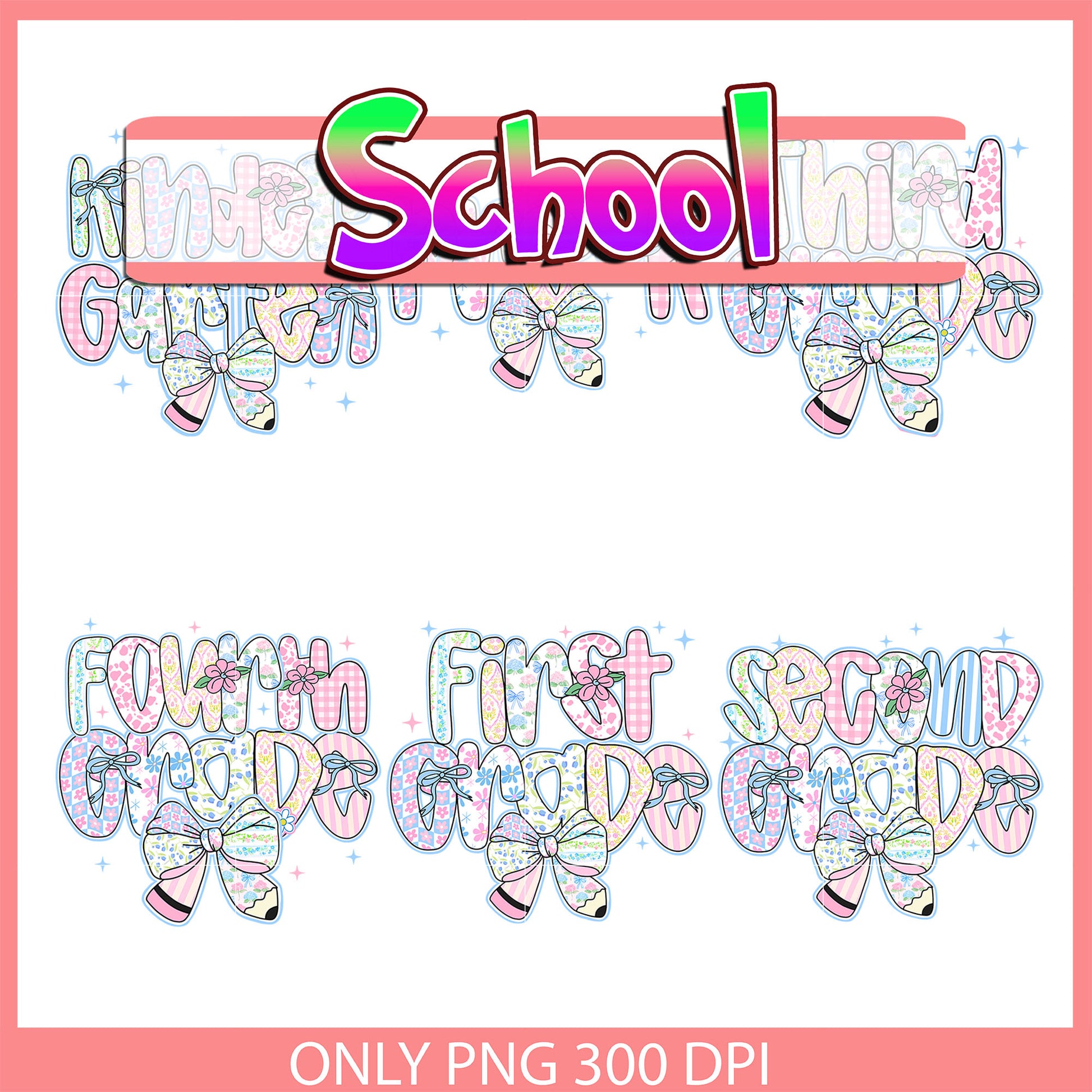 Grades of school font floral design bundle png, back to school design png