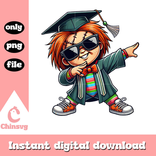 Graduation day chucky design png, chucky png, graduation day png